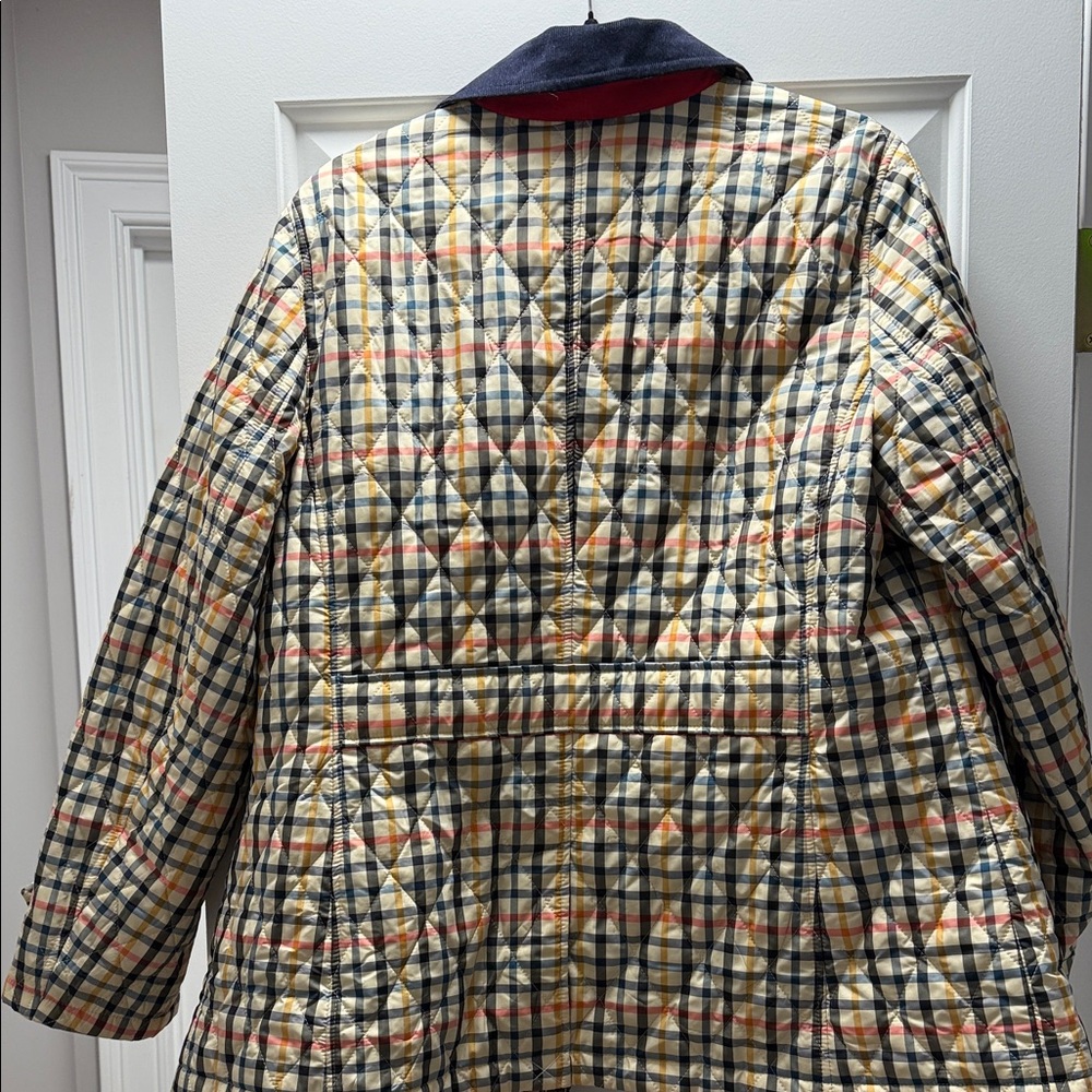 Talbots Multicolor Quilted Plaid Jacket with Navy Corduroy Collar - Picture 5 of 6